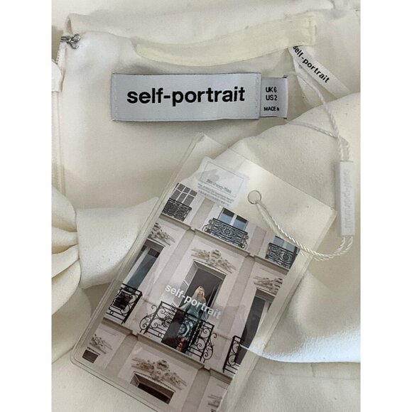 self-portrait Crepe Bow Mini Dress in White 2 New Womens Strapless Bridal - Picture 8 of 15